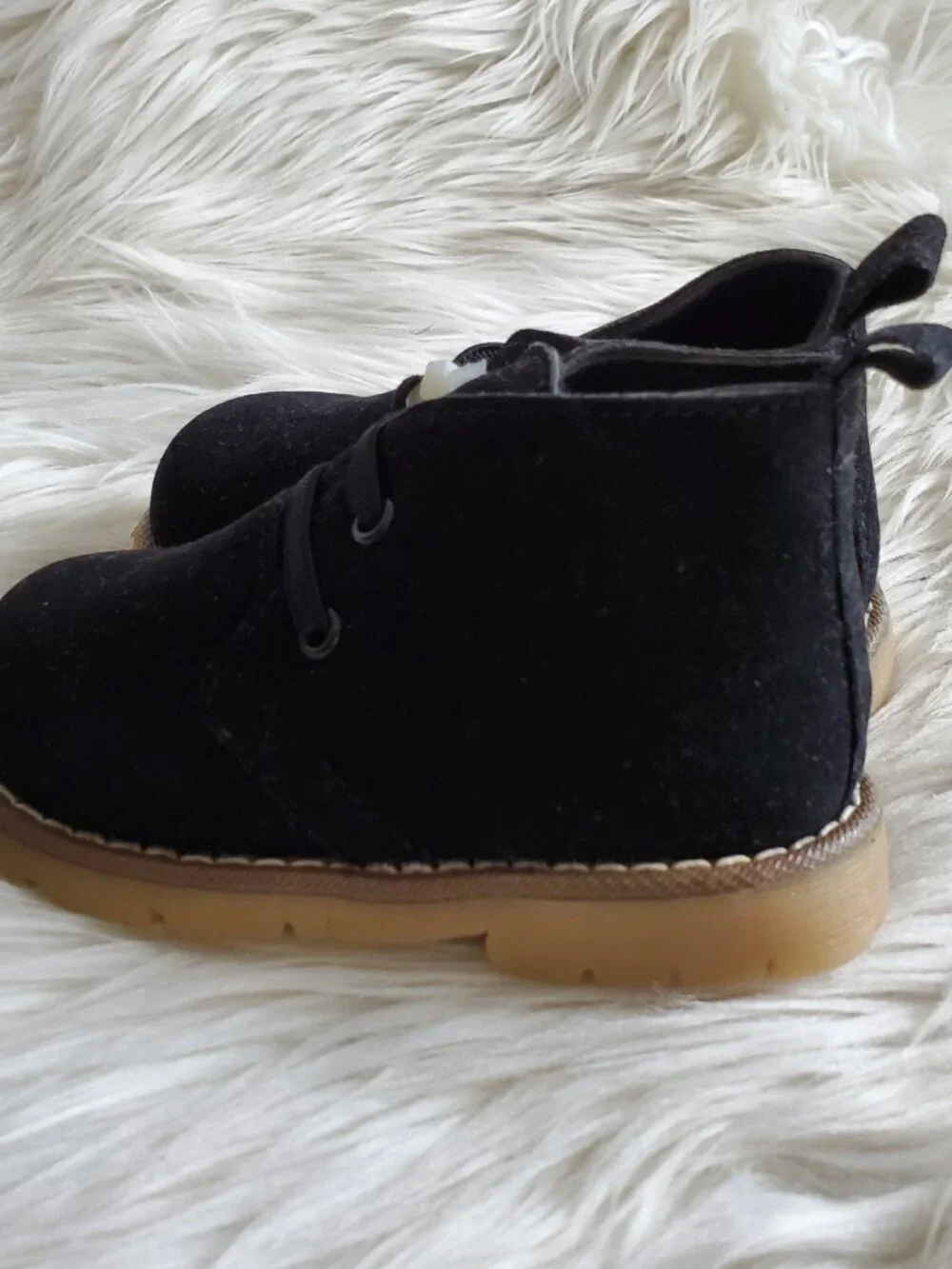 Boy's Black Lace Up Slip On Comfy Suede Boots SZ 5